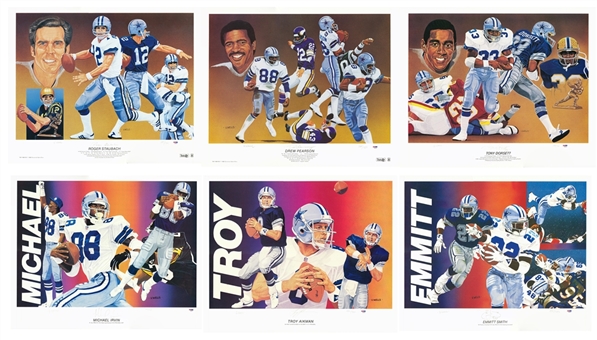 Lot of (6) Vernon Wells Signed Lithographs Including Roger Staubach, Emmitt Smith, Troy Aikman and Michael Irvin (PSA/DNA) 
